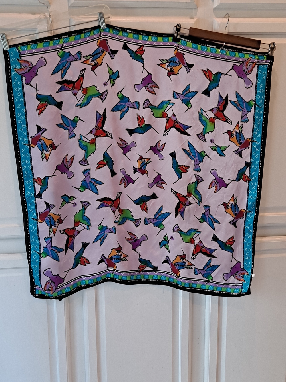 Angelique L. Paris Colorful Silk Square Hummingbird Print Scarf in Multicolor